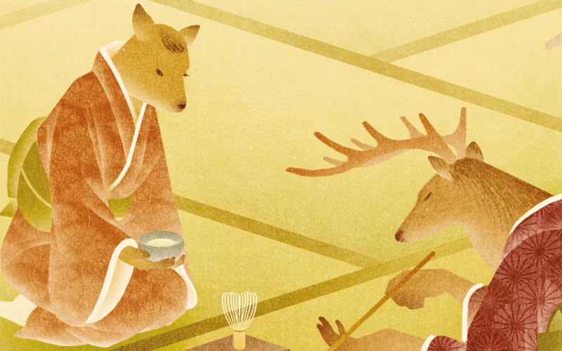 Détail de l'illustration « L'humain, un animal parmi d'autres » créée par Keiji Yano pour la revue imaginaire « The Parisianer. Chroniques du Muséum »