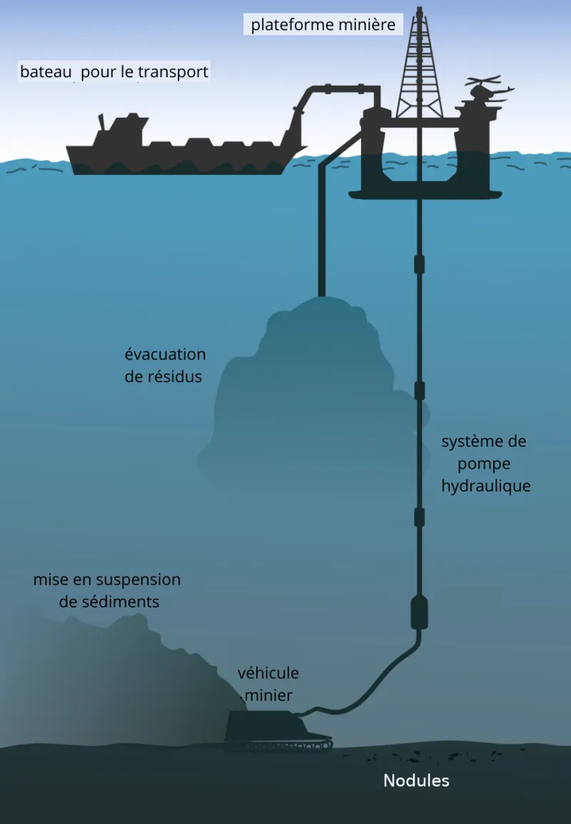 Schéma représentant le deep-sea mining (exploitation minière des fonds marins)