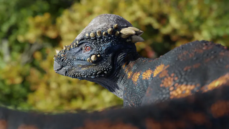 Pachycephalosaurus est un dinosaure portant sur un crâne une sorte de bouclier très résistant